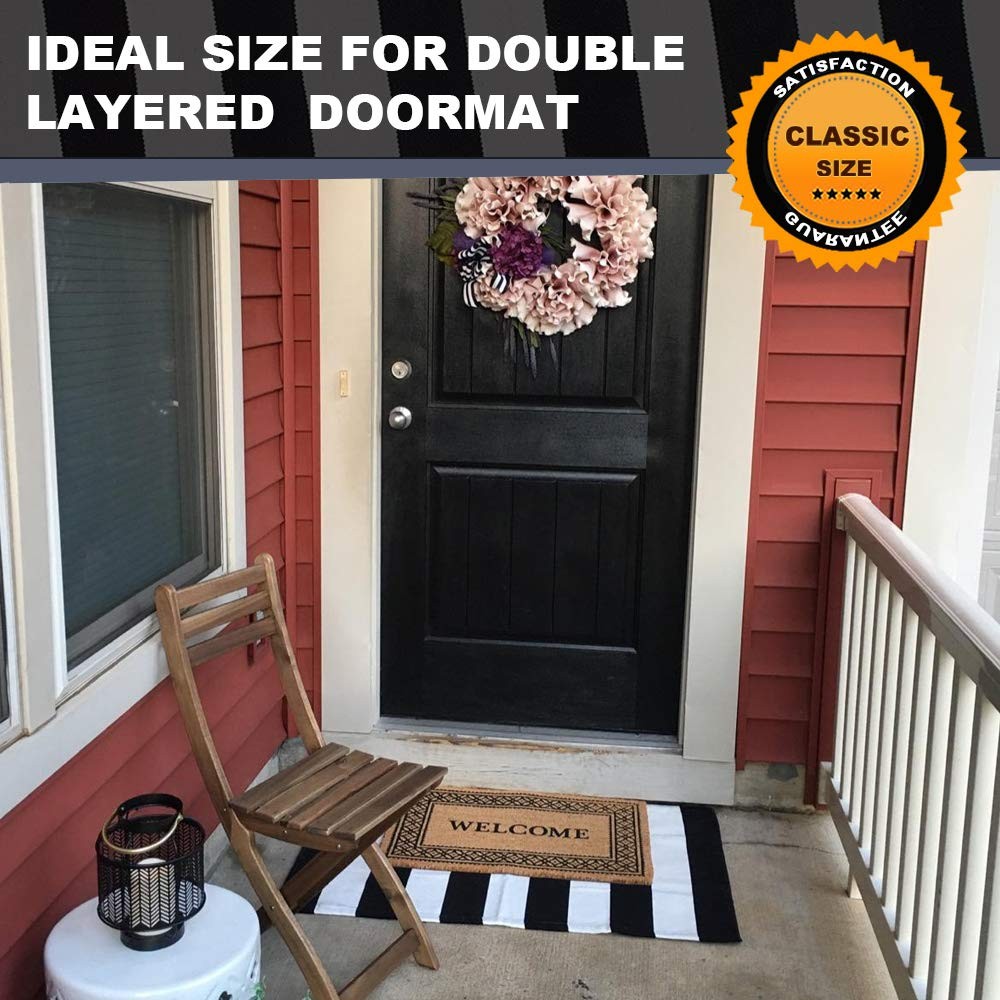 Black and White Striped Rug (23.6 x 35.4 Inches), Indoor Outdoor Striped Door…