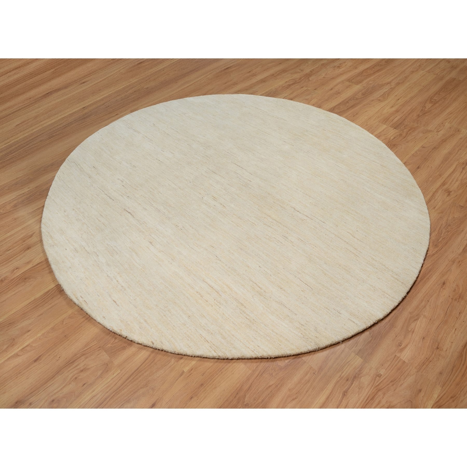 7’9″x7’9″ Bone White Pure Wool Modern Plain Design Hand Knotted Round Rug R91308