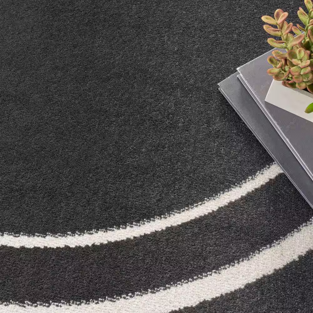 Nourison Essentials Black Ivory 4 Ft. X 4 Ft. Solid Contemporary round Area Rug
