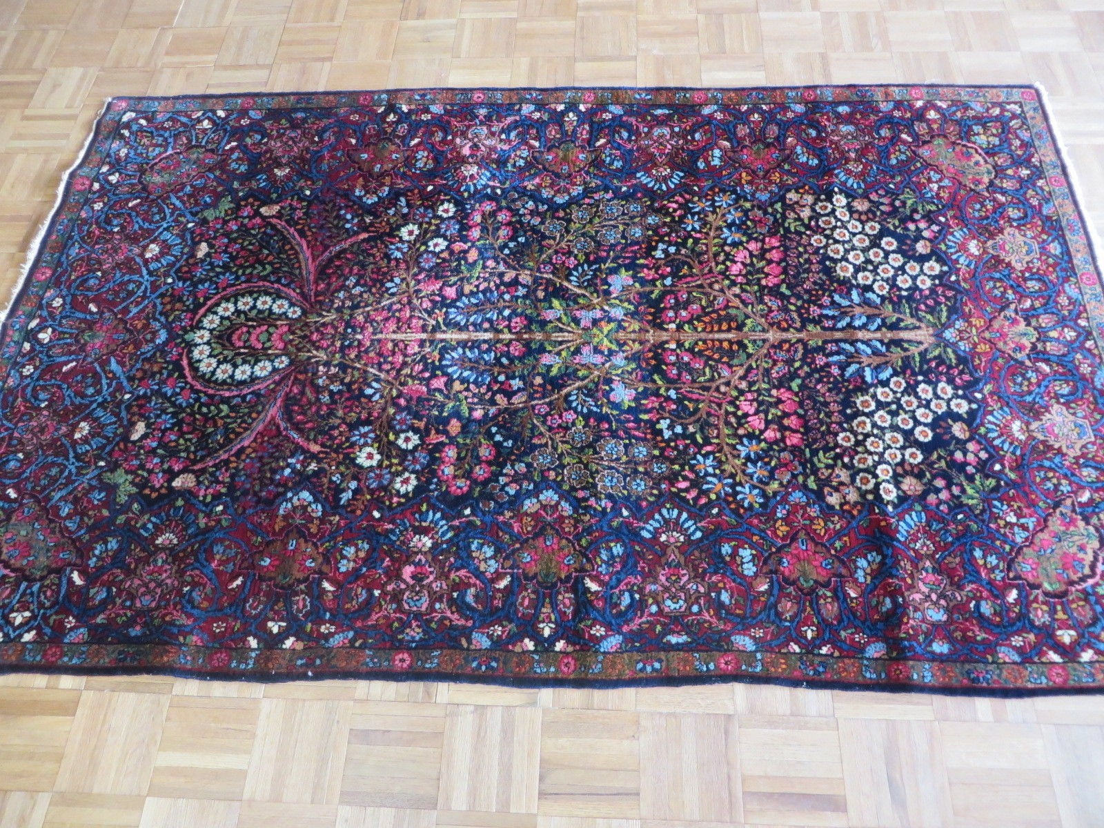 4’7 x 6’10 Hand Knotted Navy Blue Tree of Life Antique Oriental Rug G2798