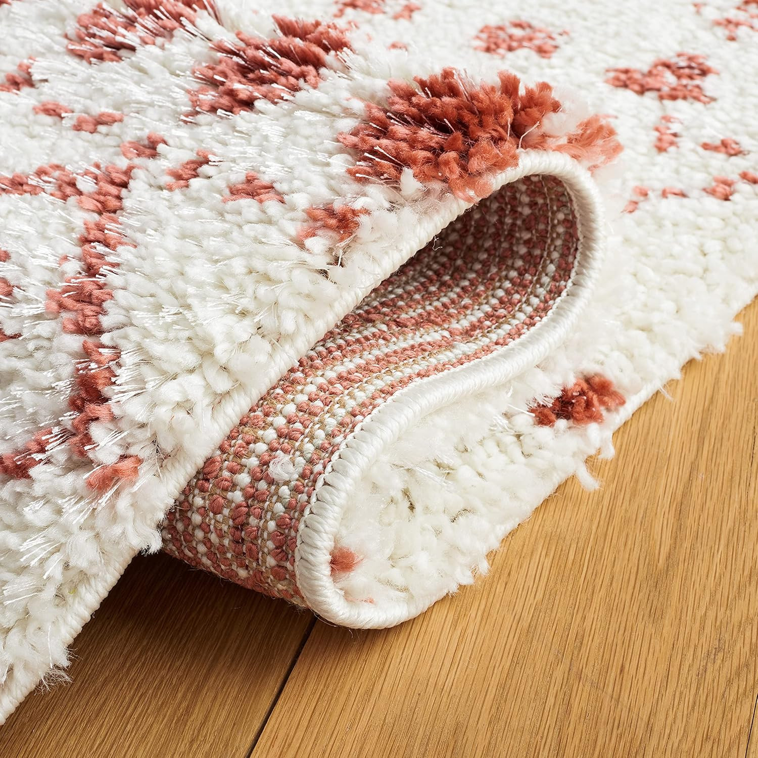 Ivory & Rust 8×10 Berber Fringe Shag Area Rug – Non-Shedding, Easy Clean