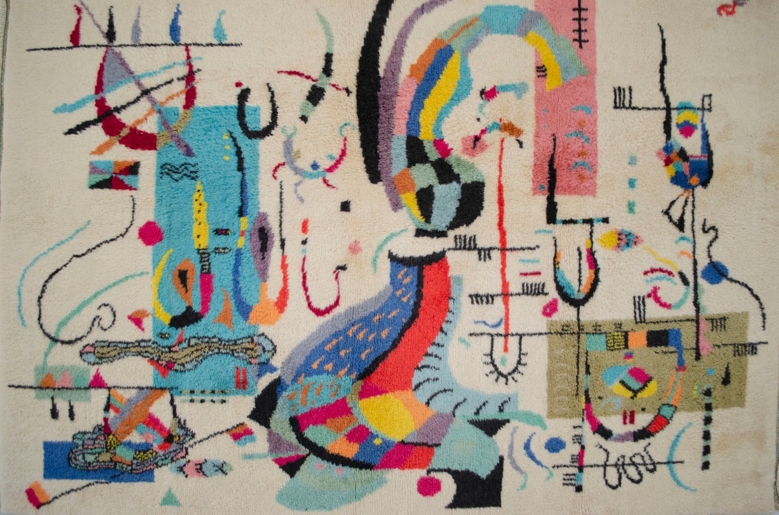 Kandinsky Style Abstract Rug | Vintage Hand-Knotted Wool Art Carpet 3’7″ x 5’0″