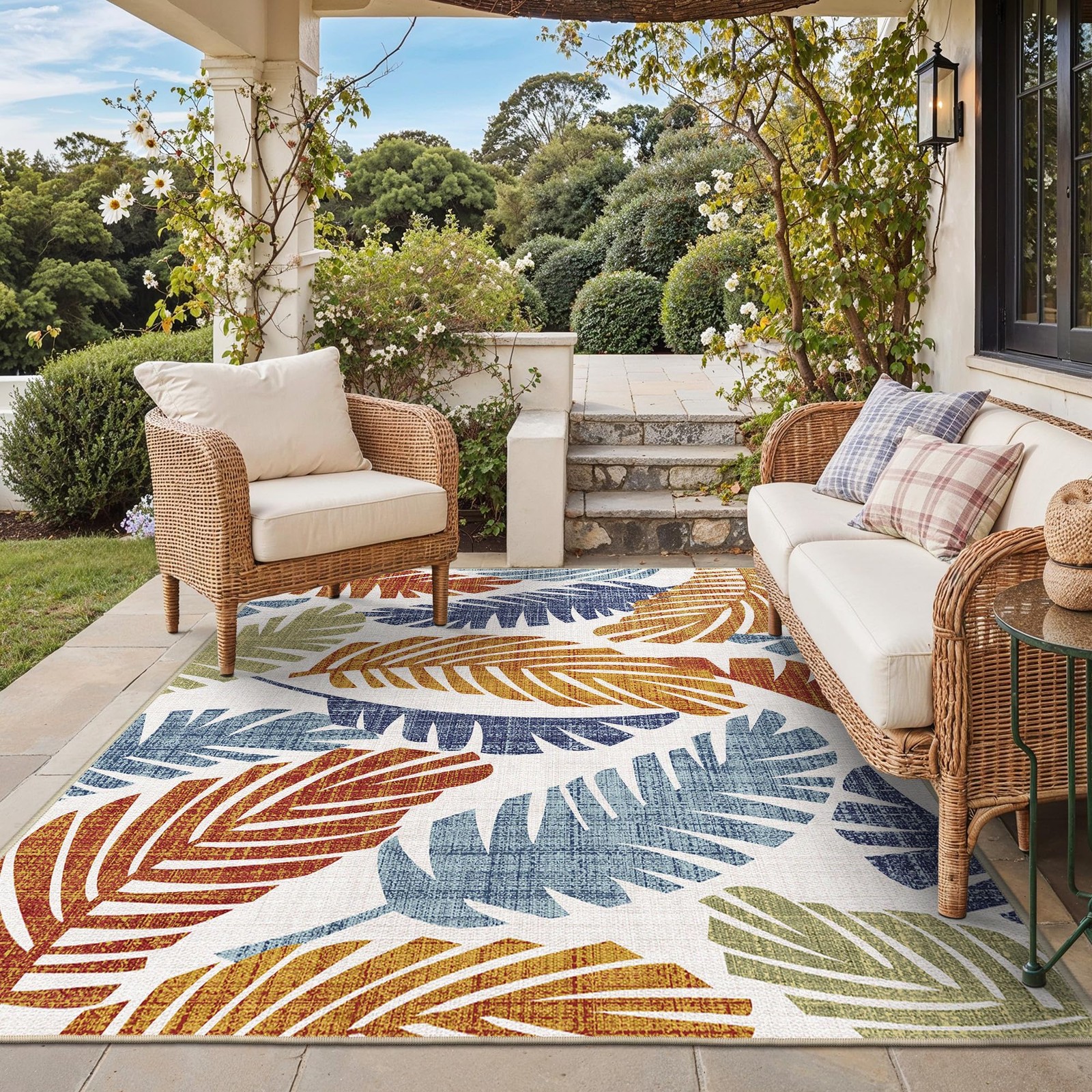 Outdoor & Indoor Area Rug 5’x8′, Waterproof, Non-Shedding, Easy Cleaning, Lea…