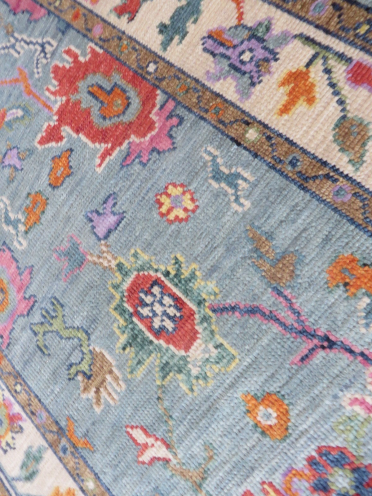3’1 x 19’10 Runner Hand Knotted Blue Colorful Oushak Oriental Rug G16961