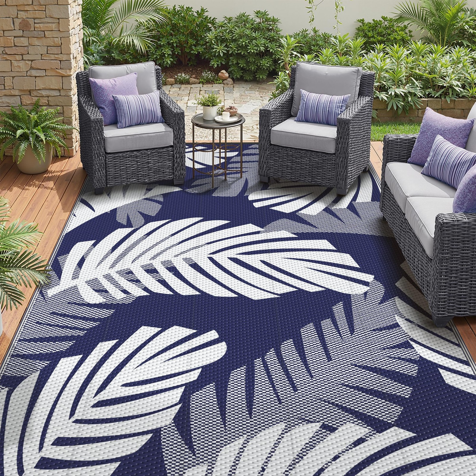 Waterproof Outdoor Rug 5′ x 8′ for Patio Decor, Reversible Plastic Straw Area…