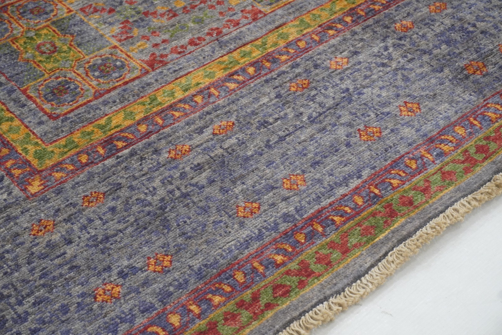5×7 ft Gray Mamluk Afghan Hand Knotted Wool Medallion Rug