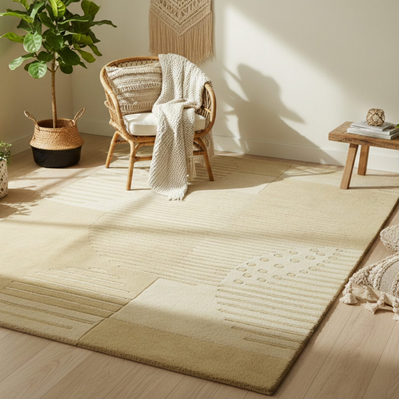 8×10 Hand Tufted Wool Area Rug Beige Geometric Design Carpet – Aryan Exports