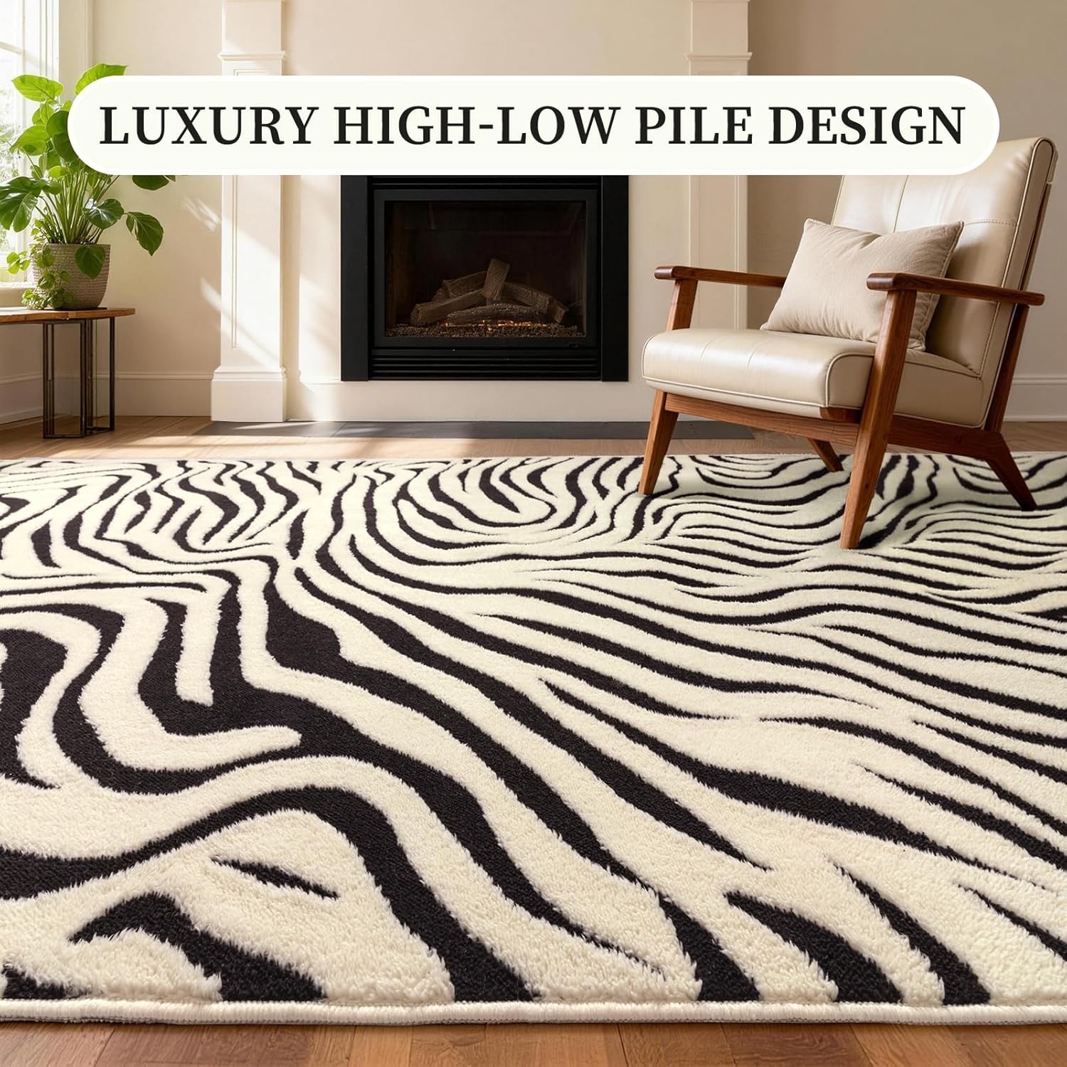 5×7 Indoor Non-Slip Area Rug – Elegant Zebra Striped Pattern for Lasting Comfort