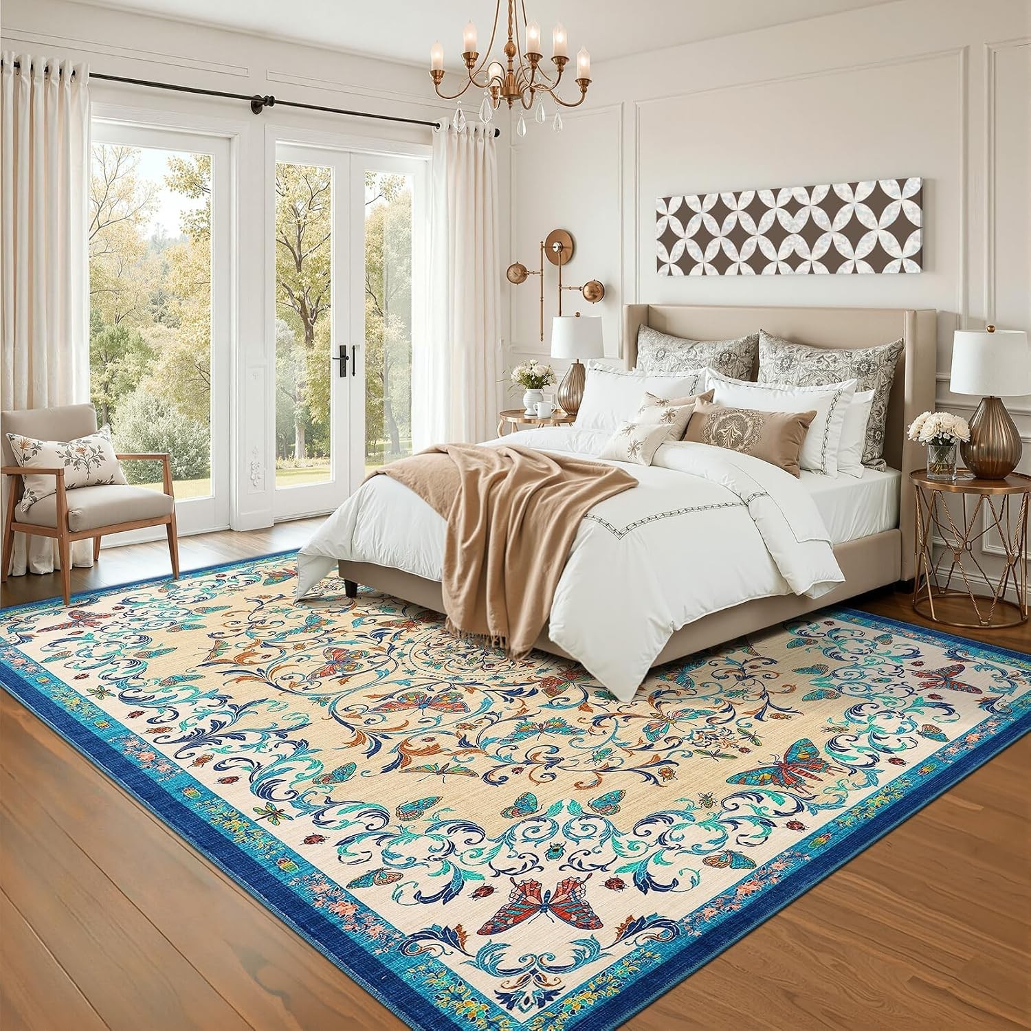 Garvee Geometric Indigo Blue 5×7 Area Rug Washable Non Slip Living Dining Room