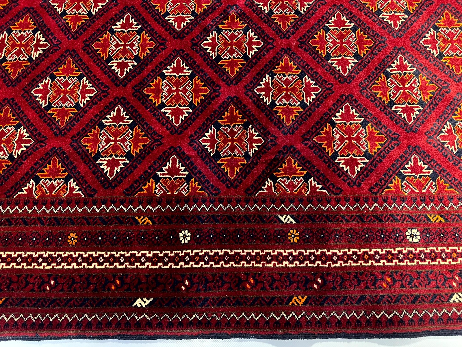4 x 5’11 Ft Radiant Tribal Bukhara Chinar Gul Rug Afghan Turkoman Geometric Wool