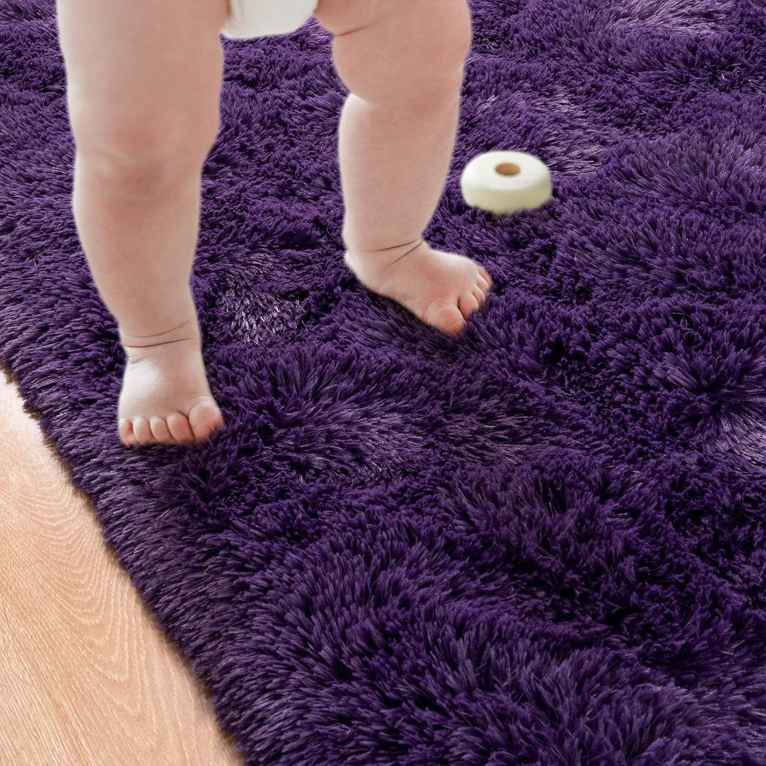 Fluffy Runner Rug for Bedroom Living Room, 2×6 Feet Dark Purple Shag Area Rugs,
