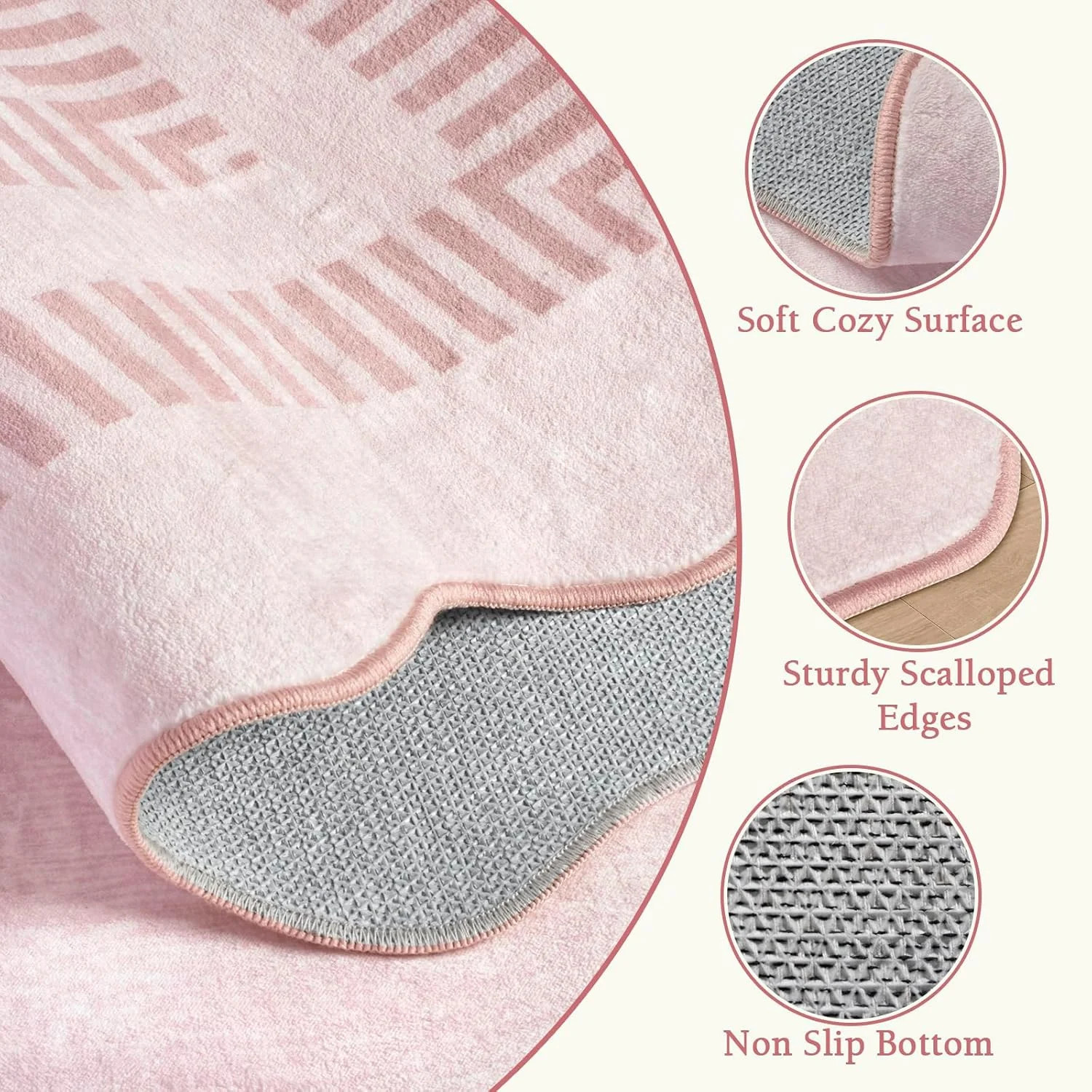 Pink Rugs for Bedroom Girls, 5×7 Washable Non Slip Area Rugs for Living Room, So