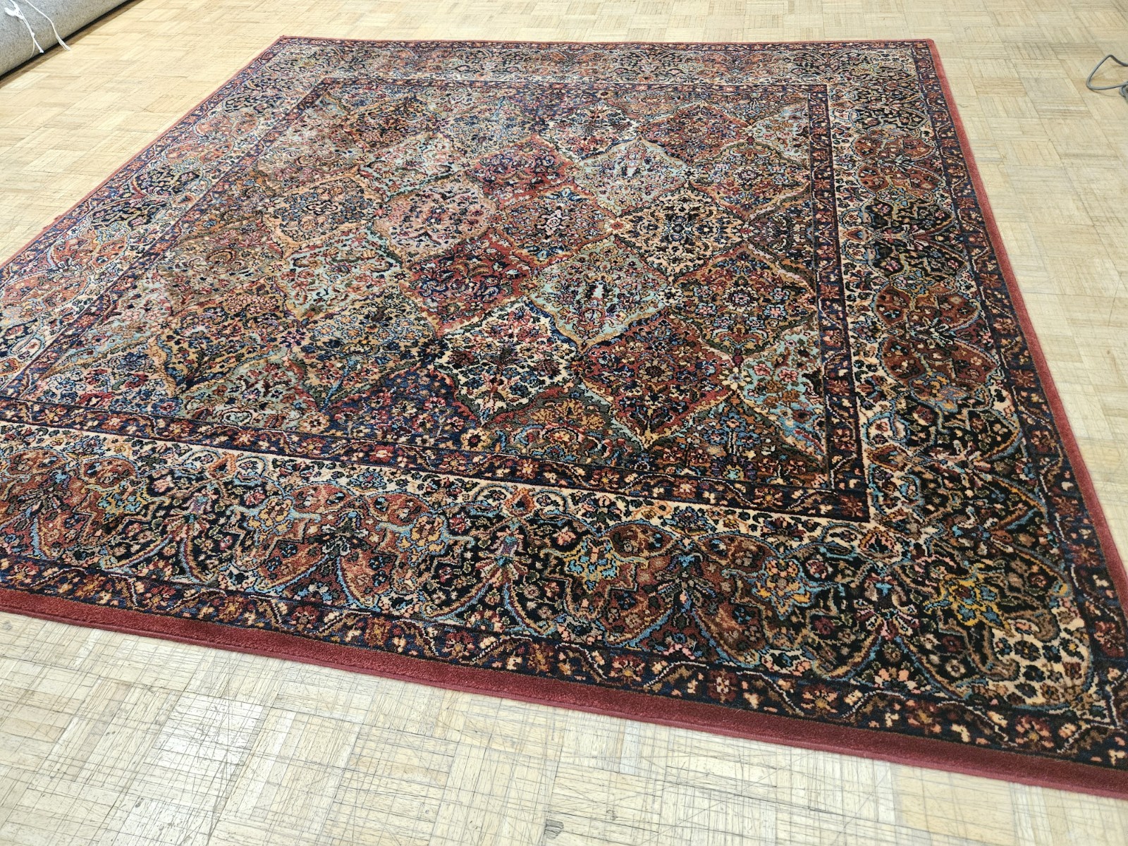 8.8×8.8 – 9×9 SQUARE KARASTAN RUG MULTICOLOR PANEL KIRMAN 717 100% WOOL RUG VGC