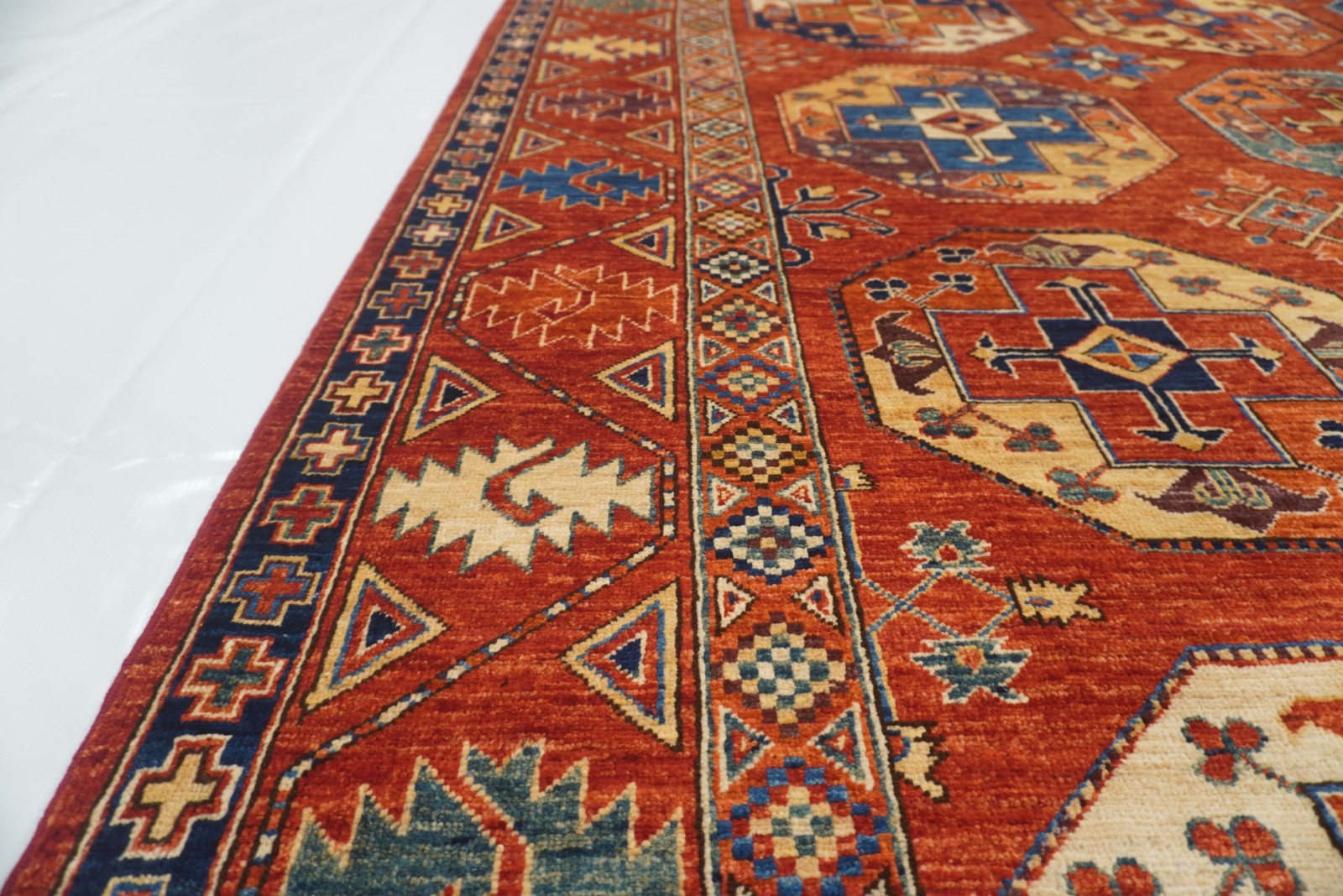 7×11 ft Red Ersari Afghan Hand Knotted Wool Geometric Rug