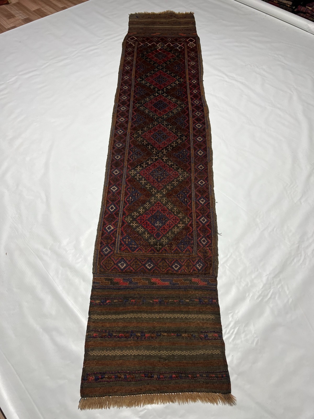 2×9 Afghan Baluchi Runner Hand Knotted Geometric Tribal Wool Rug