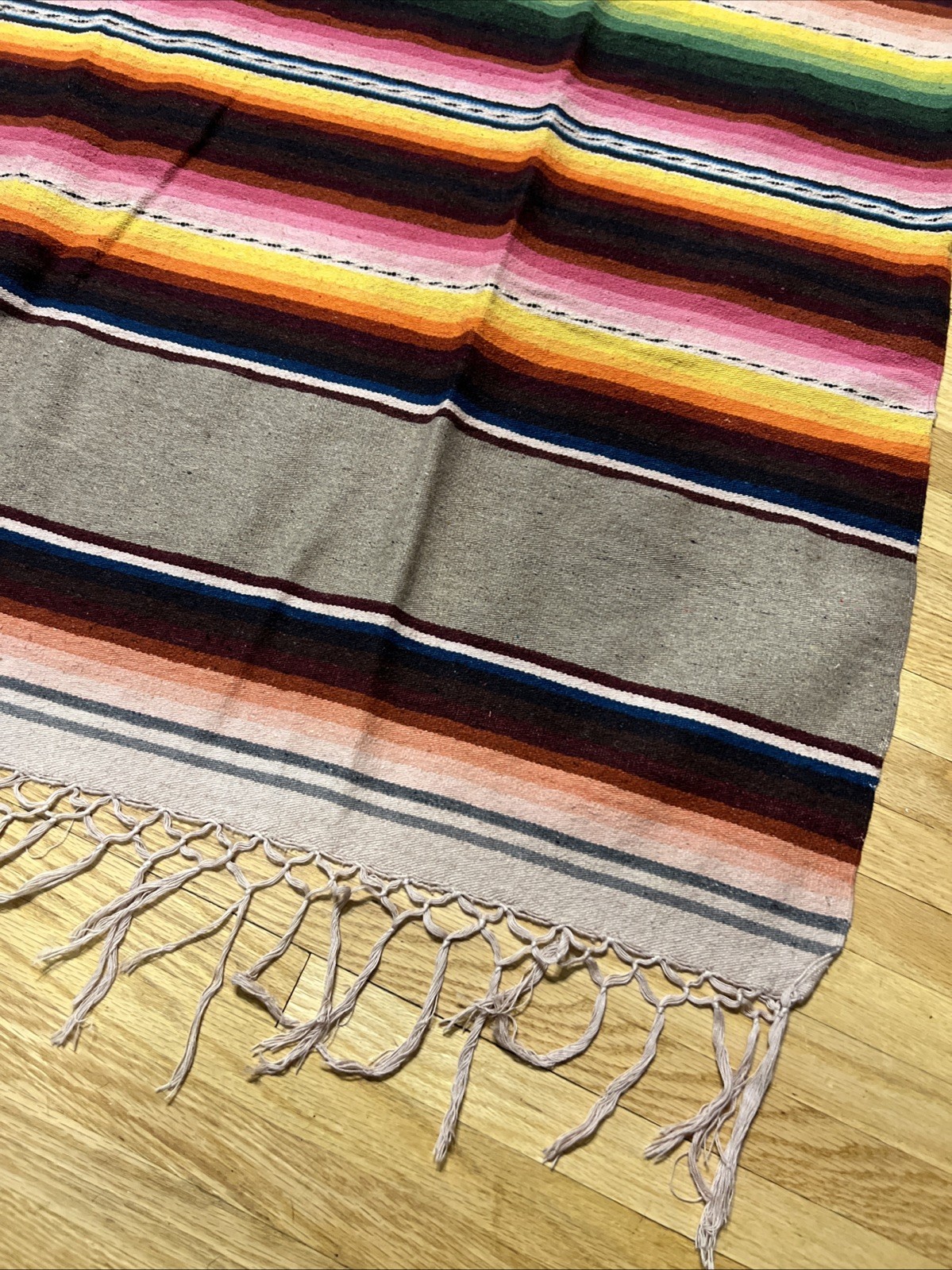 VTG Mexican Saltillo Serape Weaving Textile Blanket Rug Warm Tone 84″x 46″