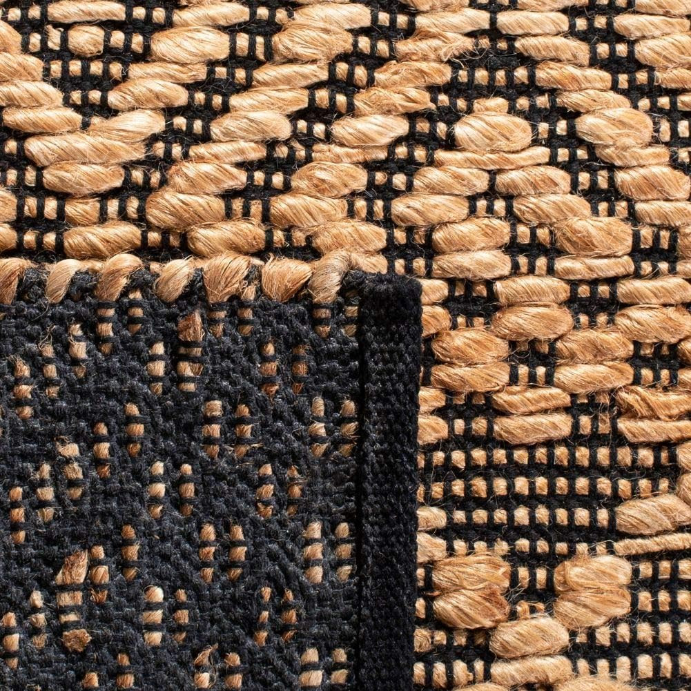 Handmade Jute Area Rug 8×10 – Boho Kilim Design in Natural & Black