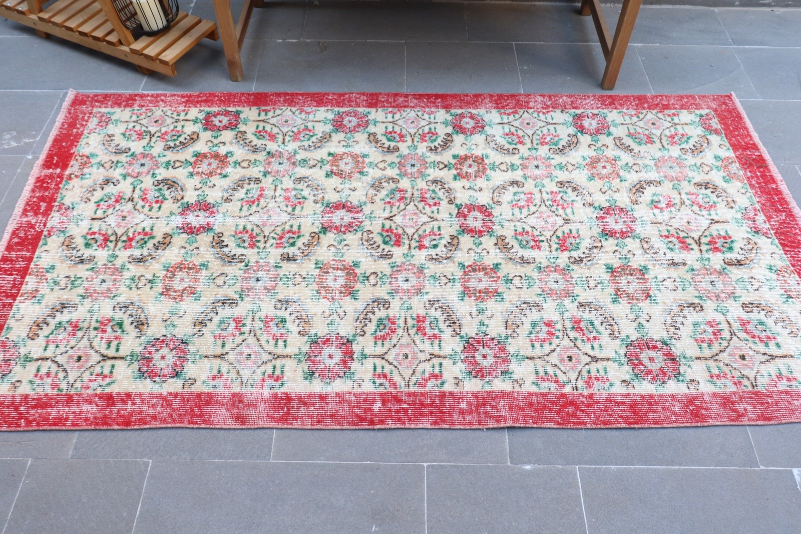 Turkish Vintage Area Rug 3,7×6,8 ft, Rug Red Wool Rug