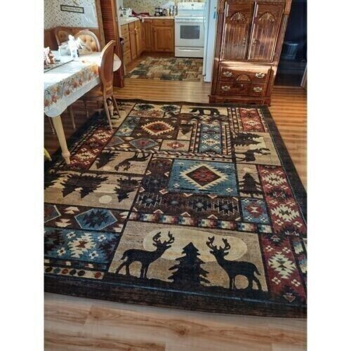 Large Southwest Area Rug Bears Adirondack Rustic Cabin Lodge Living Room 8×11