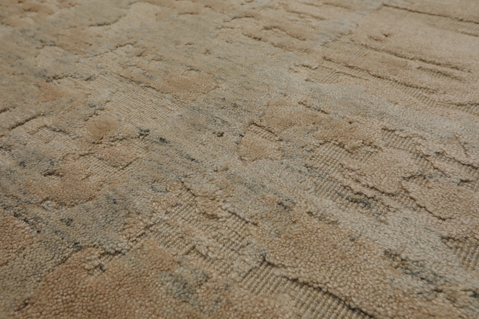 8×10 Beige, Faded Peach Hand Loomed Tibetan Sherpa Modern Wool & Silk Area Rug
