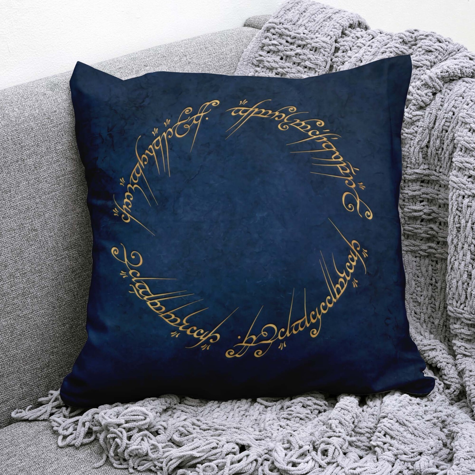 LOTR Cushion, Elvish Script Art, Tolkien Gift, Nerdy Decor,Ring Quote Print Case