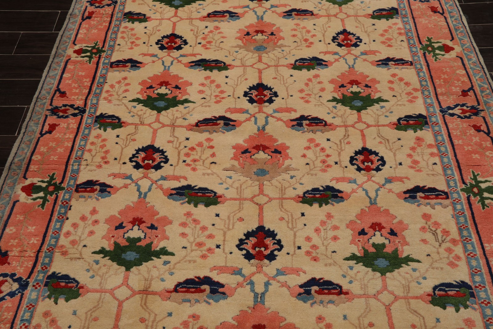 6’2”x9’6” Hand Knotted Wool Ivory Oushak Arts & Crafts Tribal Geometric Rug