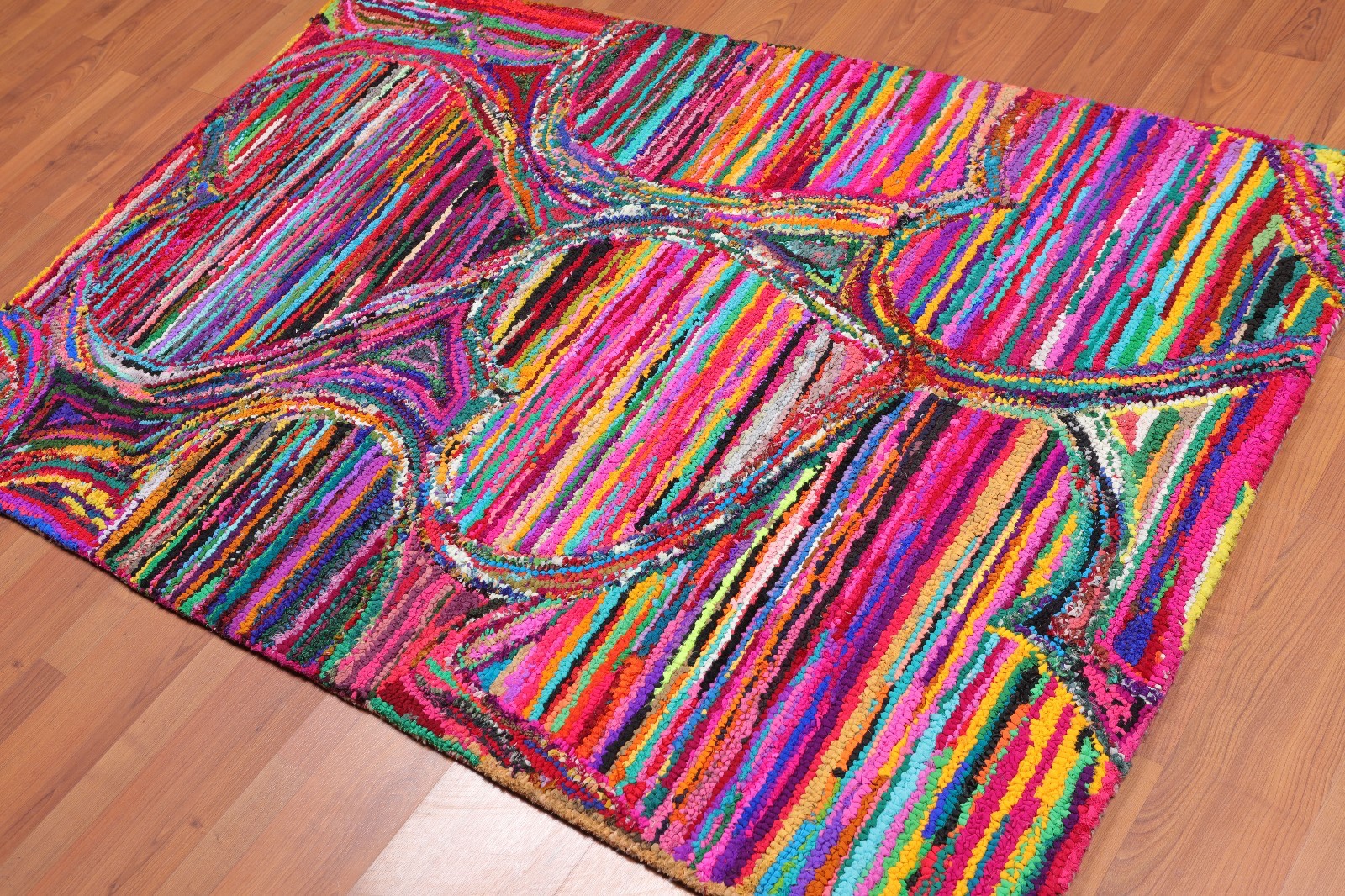 4′ x 6′ Handmade Abstract 100% Cotton Oriental Area Rug 4×6 Boho Modern Pink