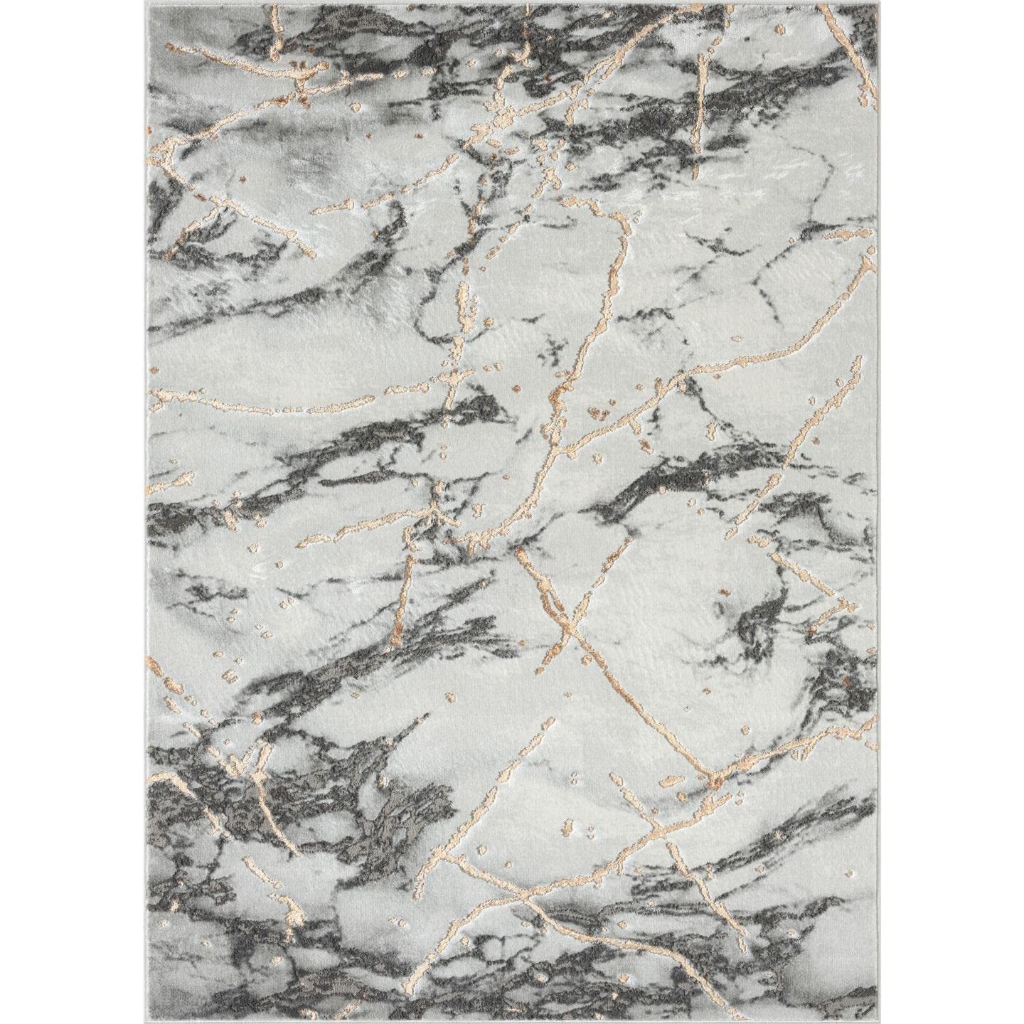 Luxe Weavers Ivory Gold 4X5 Marble Abstract Area Rug 2150 Ivory 4X5