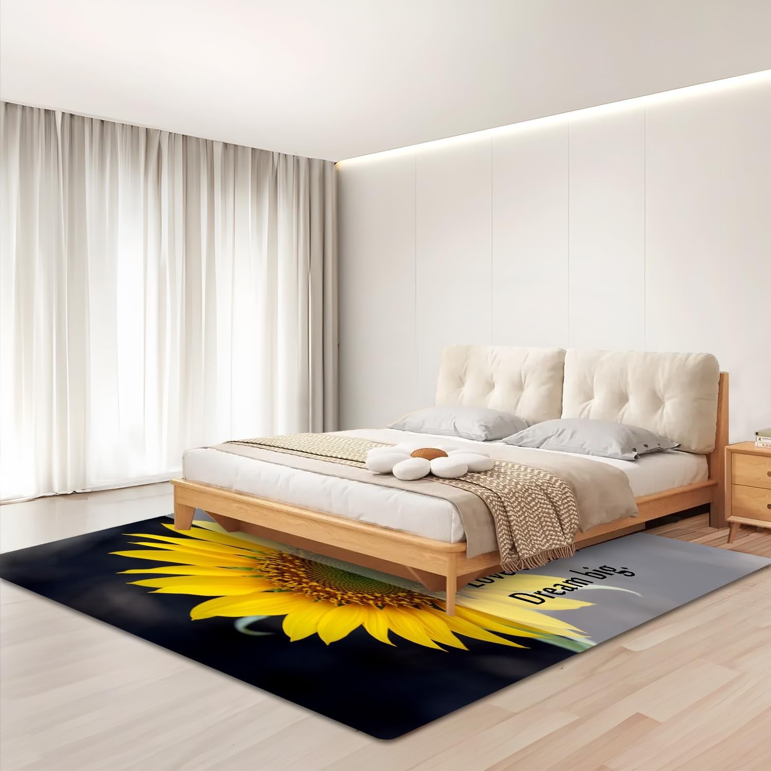 QH Sunflower Quotes Area Rug 5’x6′ Floor Mats Washable Non-Slip Large Rugs for L