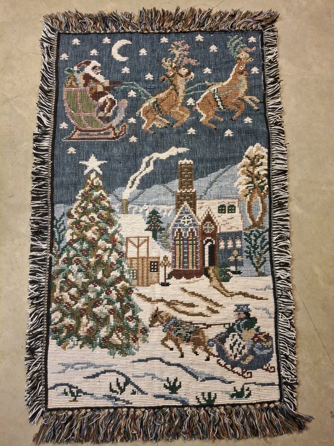 VTG 1994 Homemaker Here Come Santa Christmas Handwoven Rug 22×38″ Holiday Cotton