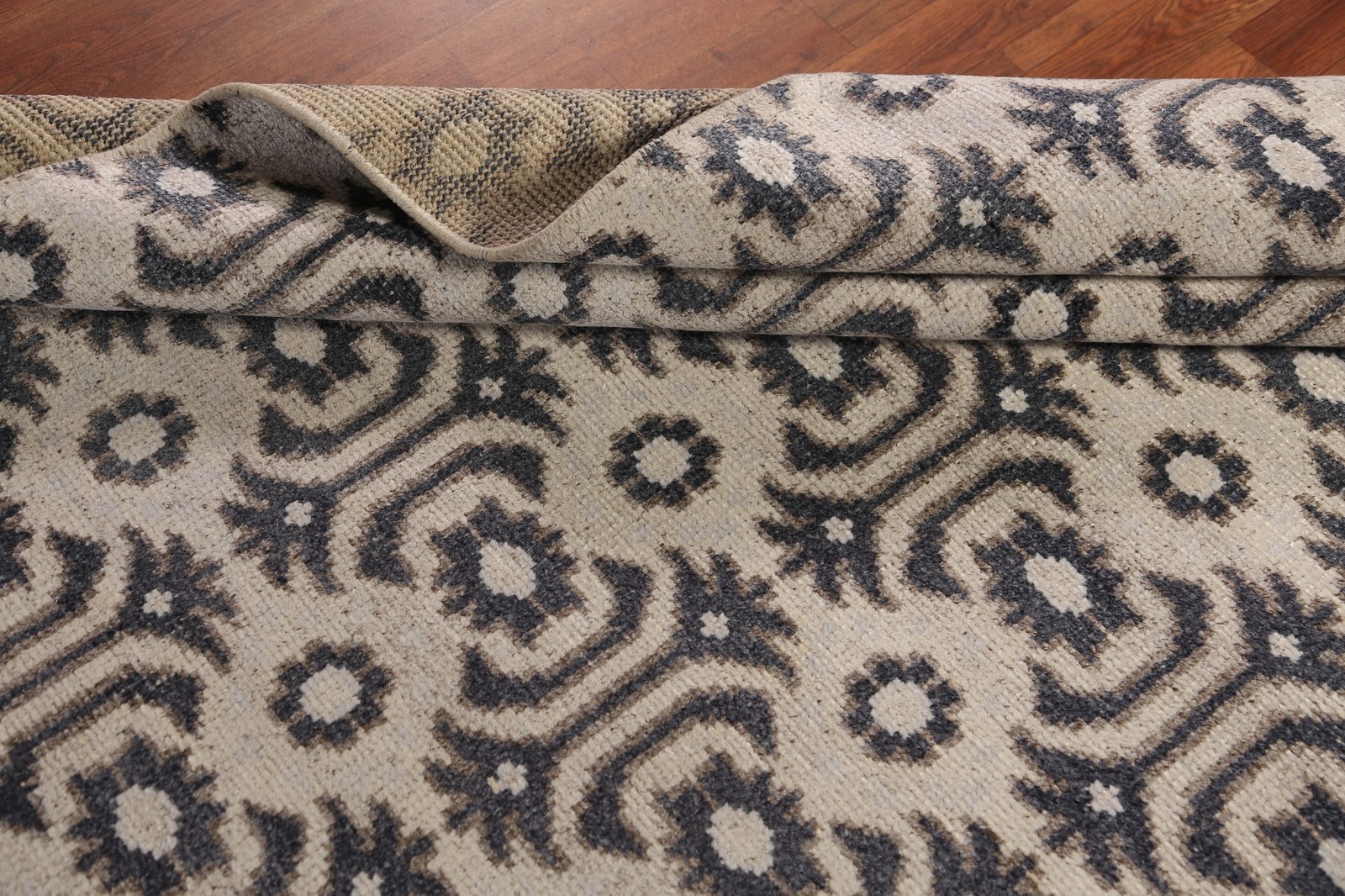 Hand-Knotted Oriental Wool Carpet Beige Geometric Moroccan Oriental Rug 4×8 Ft