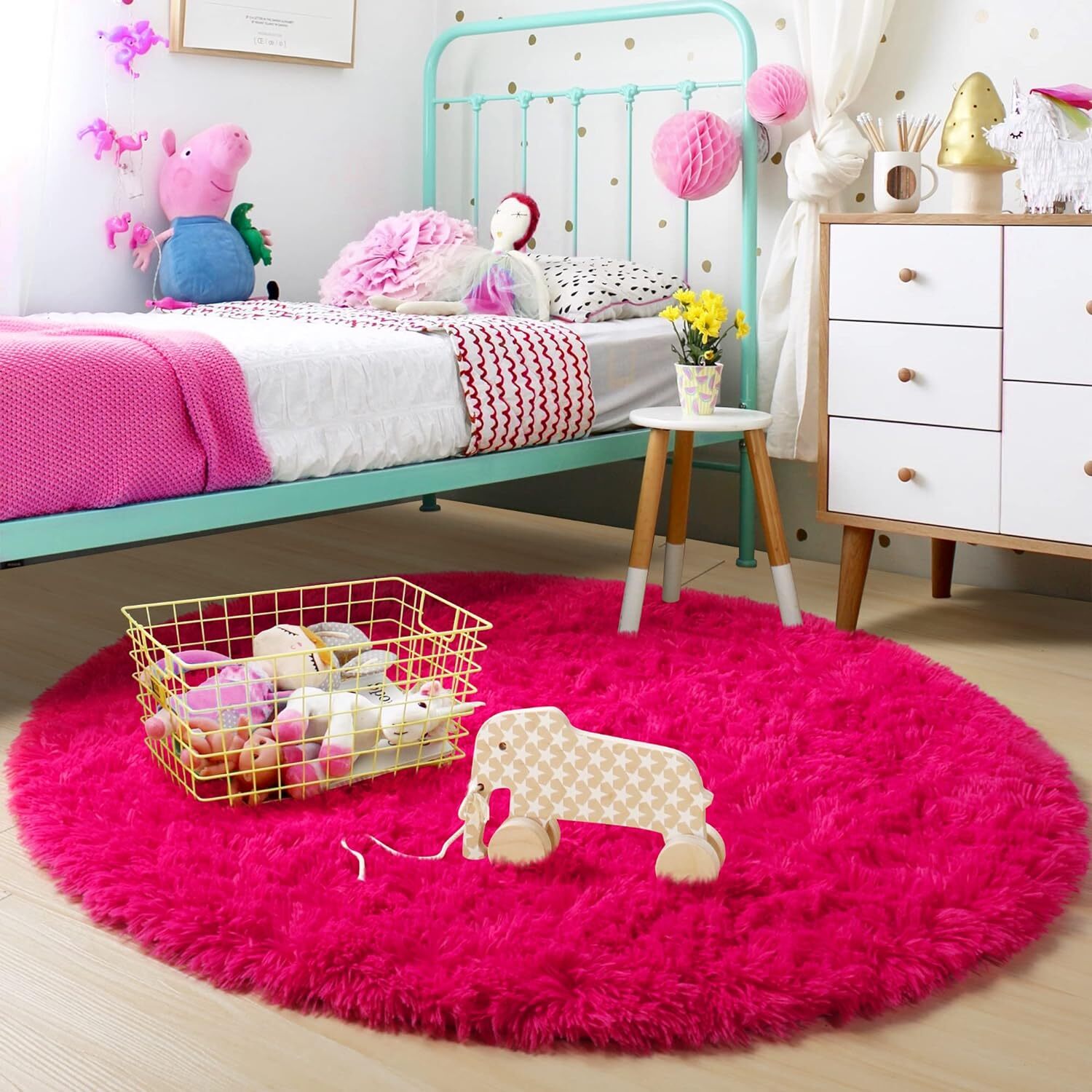 Alfombra Redonda Circular Esponjosa De Color Rosa Intenso De 4’X4′ Para Habit…