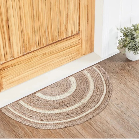 Rug Half Moon Natural jute Braided Reversible Carpet Door Mat Modern Area Rug