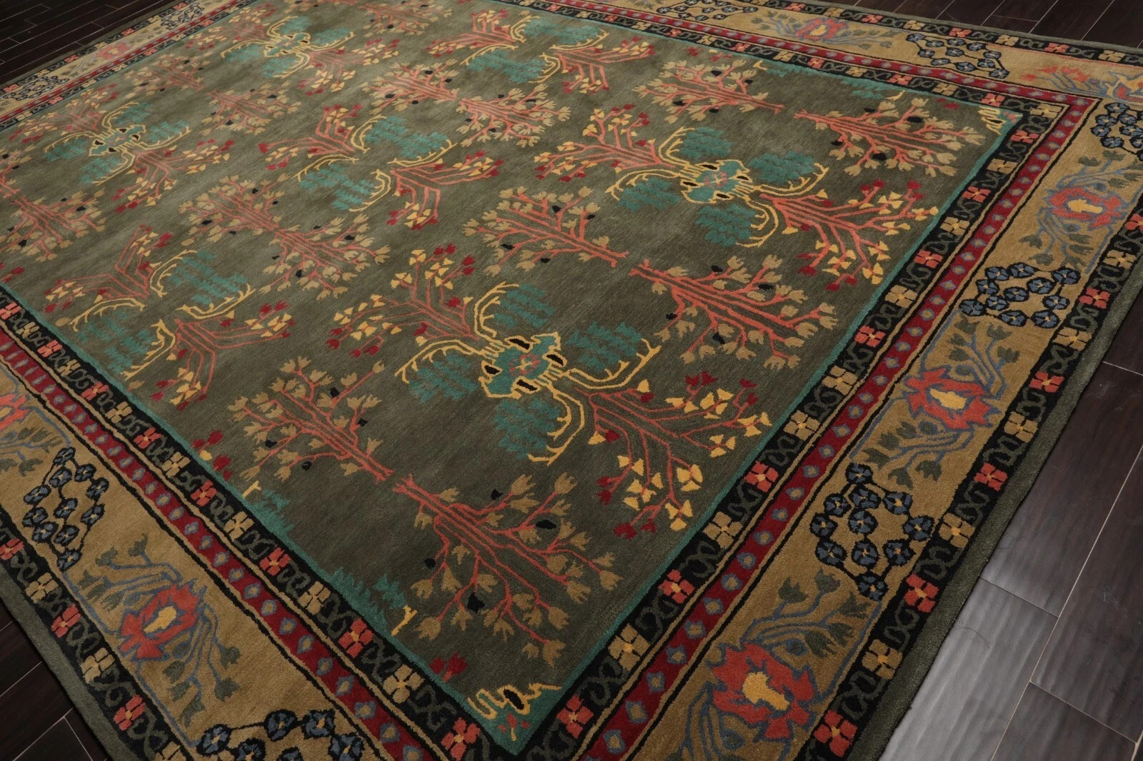 Donegal Arts & Crafts Multi Sizes Handmade 100% Wool Area Rug Dark Gray/Green6x9