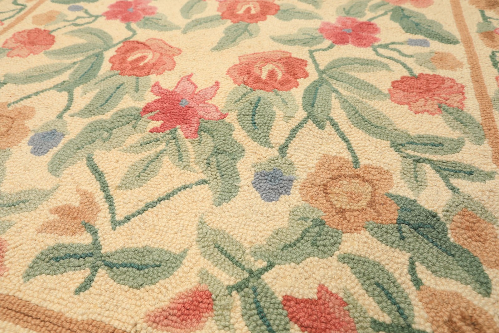4×6 Hand Hooked Wool Ivory Transitional Floral Handmade Vintage Rug