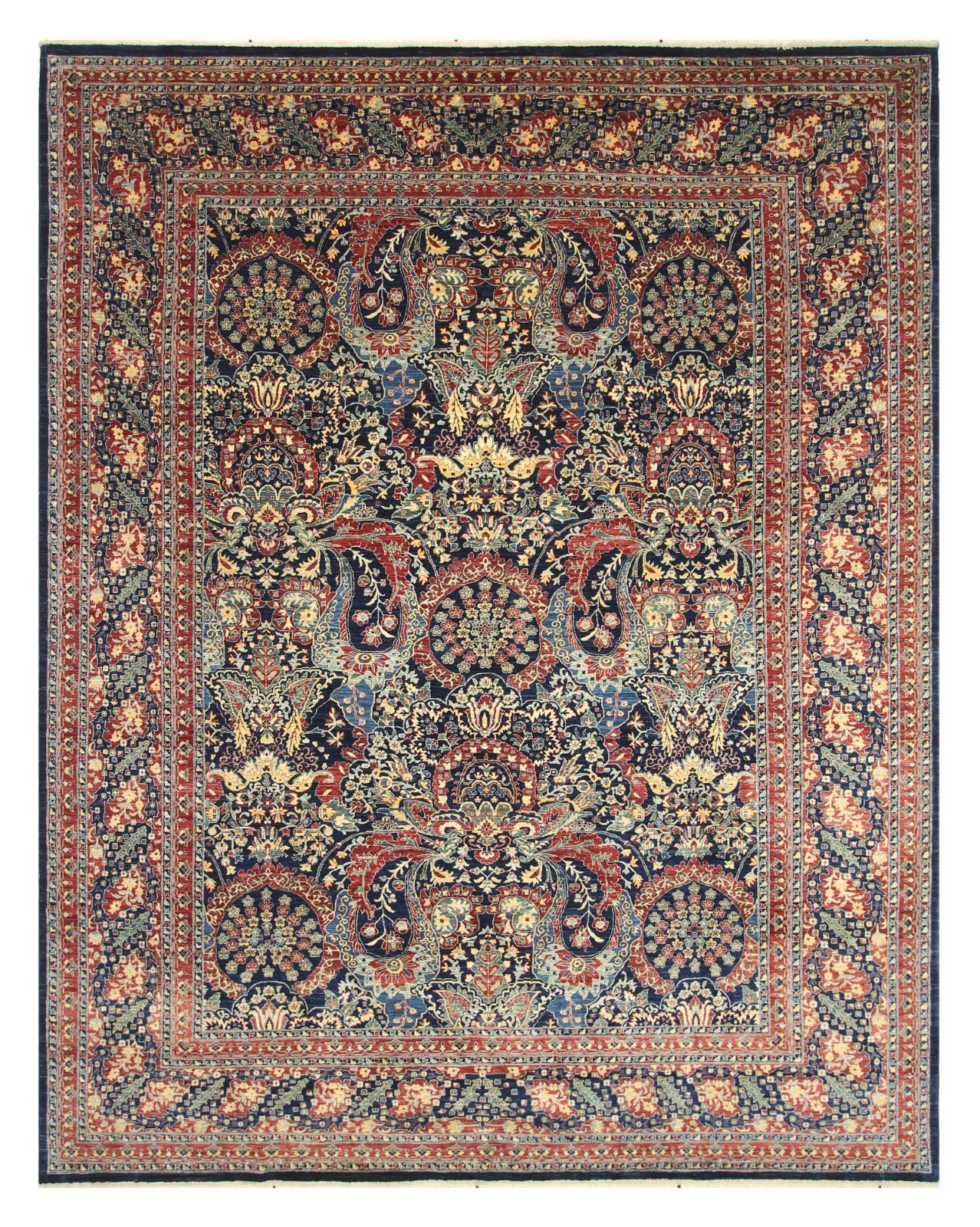 9×11 ft Navy Blue Turkish Hereke Hand Knotted Wool Oriental Rug