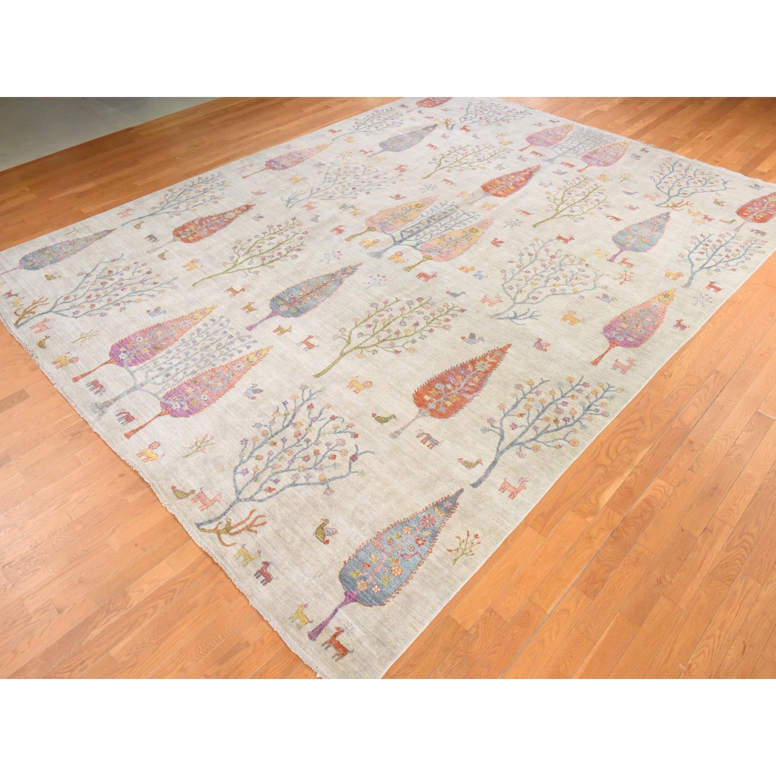 11’6″x14’6″ Ivory Folk Art Ethnic Willow Trees Hand Knotted Wool XL Rug 78659
