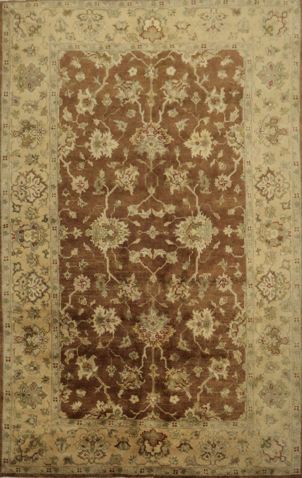 Oushak Brown Rug Handmade Wool Oriental with Intricate Floral Patterns 6×9