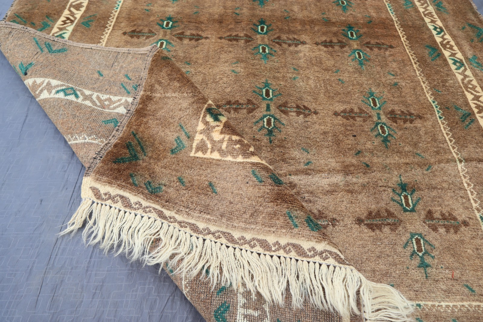 Terracotta Rug 3’8×6’3 ft Afghan Handmade Neutral Rug- Gray Caucasian Rustic Rug