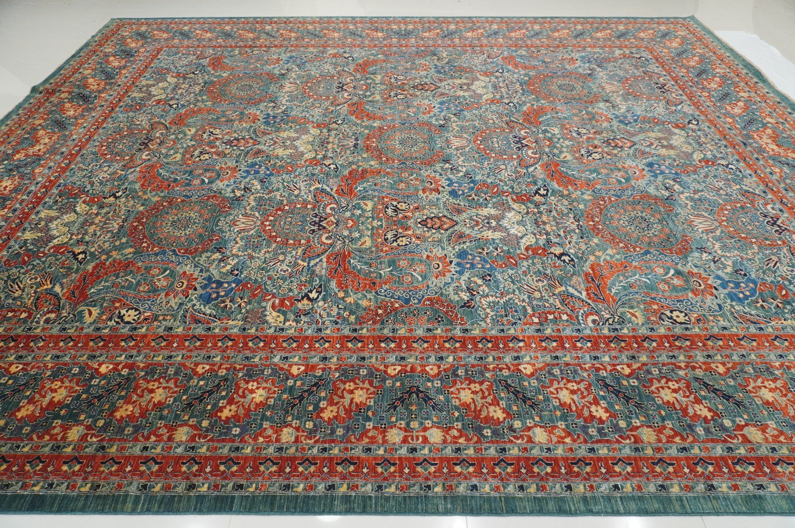 12×15 ft Green Turkish Hereke Hand Knotted Wool Oriental Rug ( 11’10″x14’4″ )