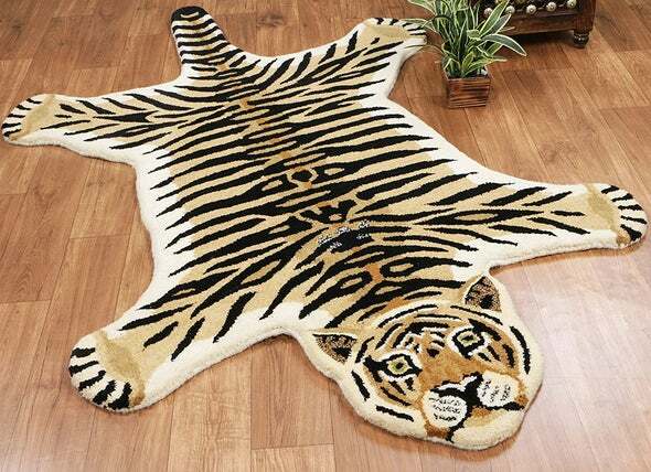 Bengal Tiger Hand-Tufted Wool & Viscose Rug Animal Print Vintage Carpet 100%wool