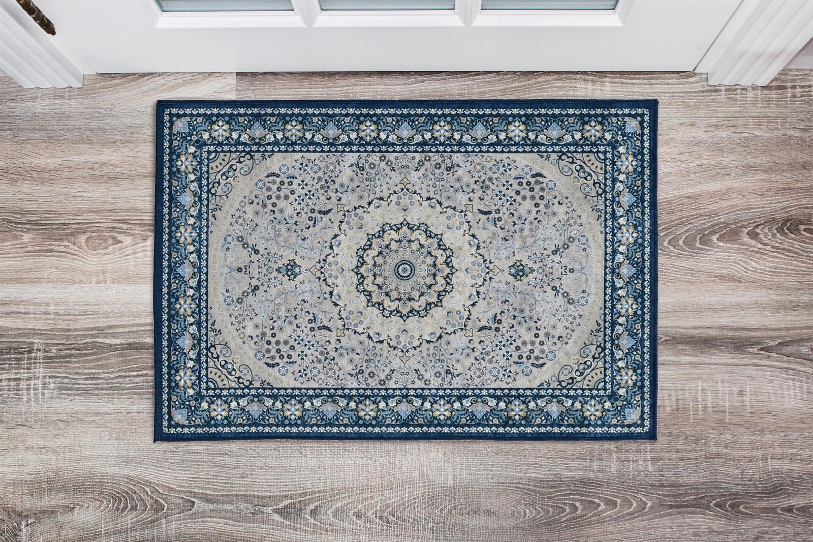 Linon Emerald Paulson Woven Microfiber Polyester 2’2″x3’2″ Rug in Cream