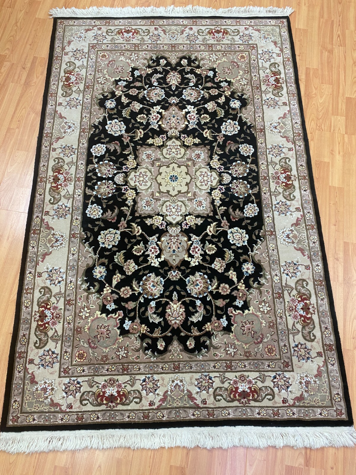 4′ x 6′ New Sino Chinese Oriental Rug – Black – Wool & Silk Pile – Hand Made