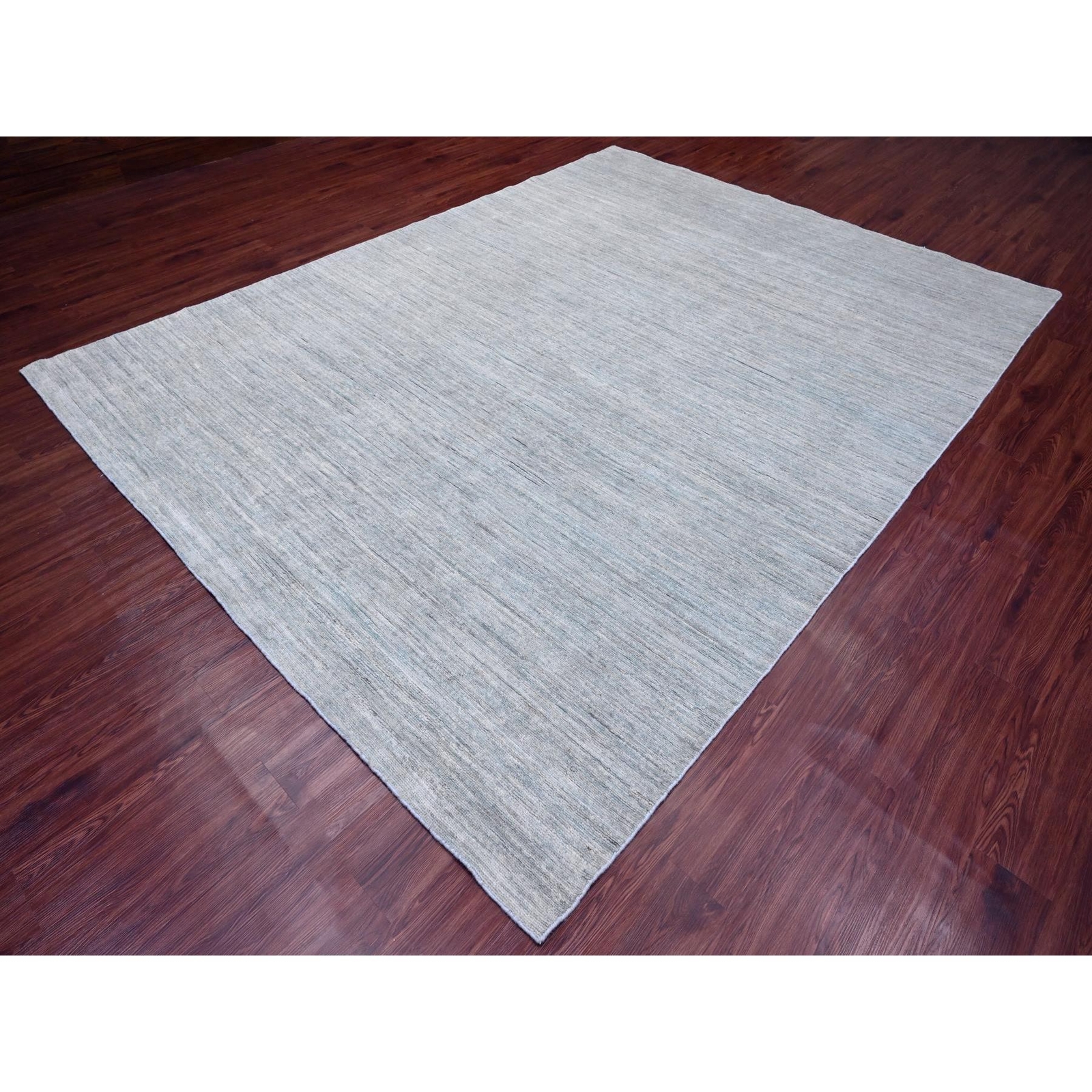 8’6″x11’5″ Cloud Gray Hand Knotted Plain Solid Pattern Ghazni Wool Rug R20141