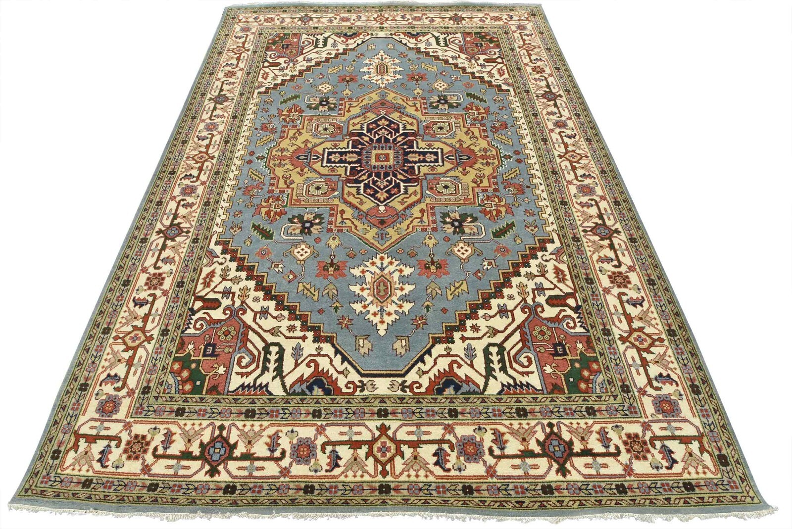 Serapi Rug 9’11” x 14’1” Blue Wool Traditional Hand-Knotted Oriental Carpet