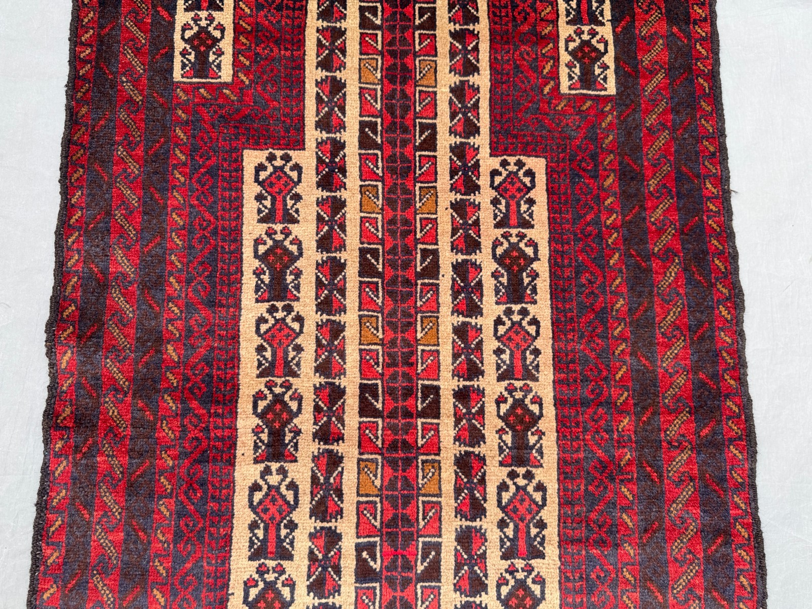 2’8 x 4’6 Ft Afghan Baluchi Tribal Rug Handmade Tree Motif Geometric Panel Nomad