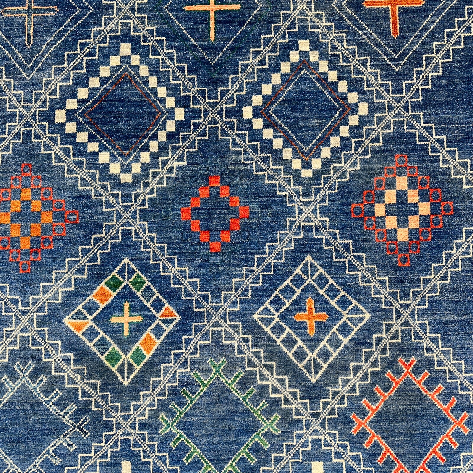 Handmade (8’1″ x 10’7″) Blue Southwestern Style Afghan Wool Area Rug