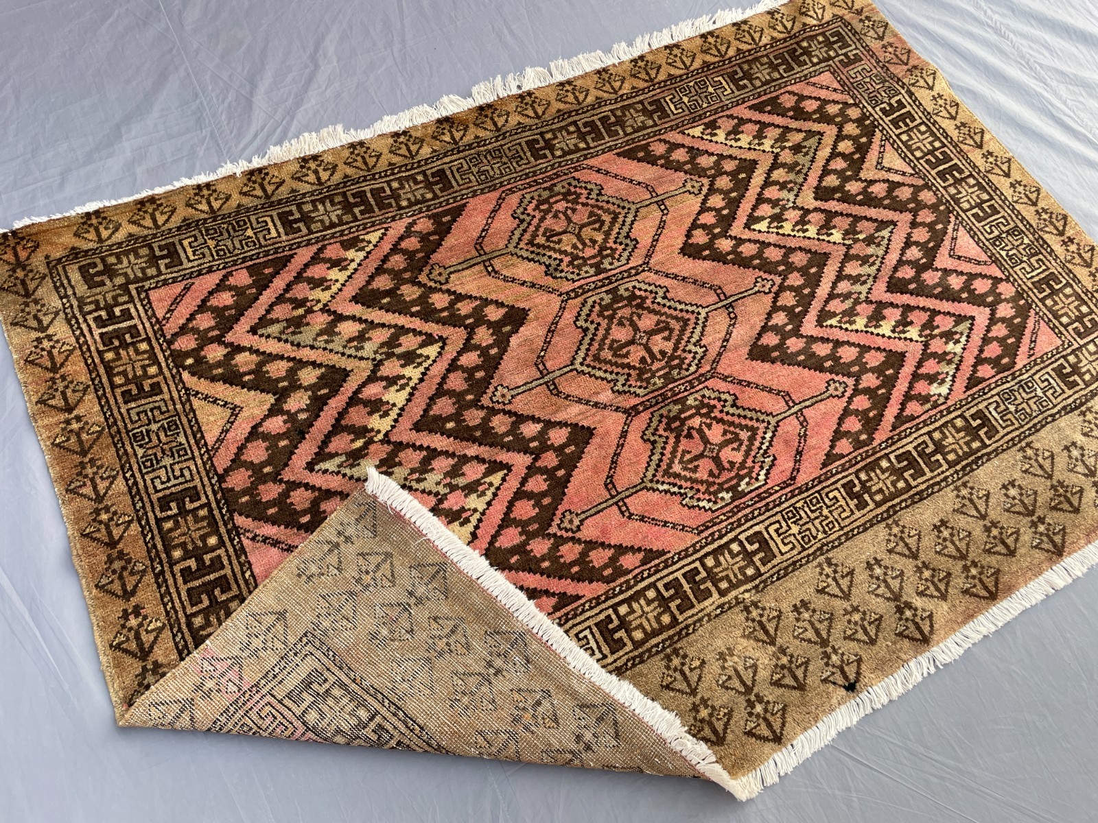 3×5 Terracotta Turkoman Wool Rug Handmade Tribal Medallion Carpet Bohemian Decor