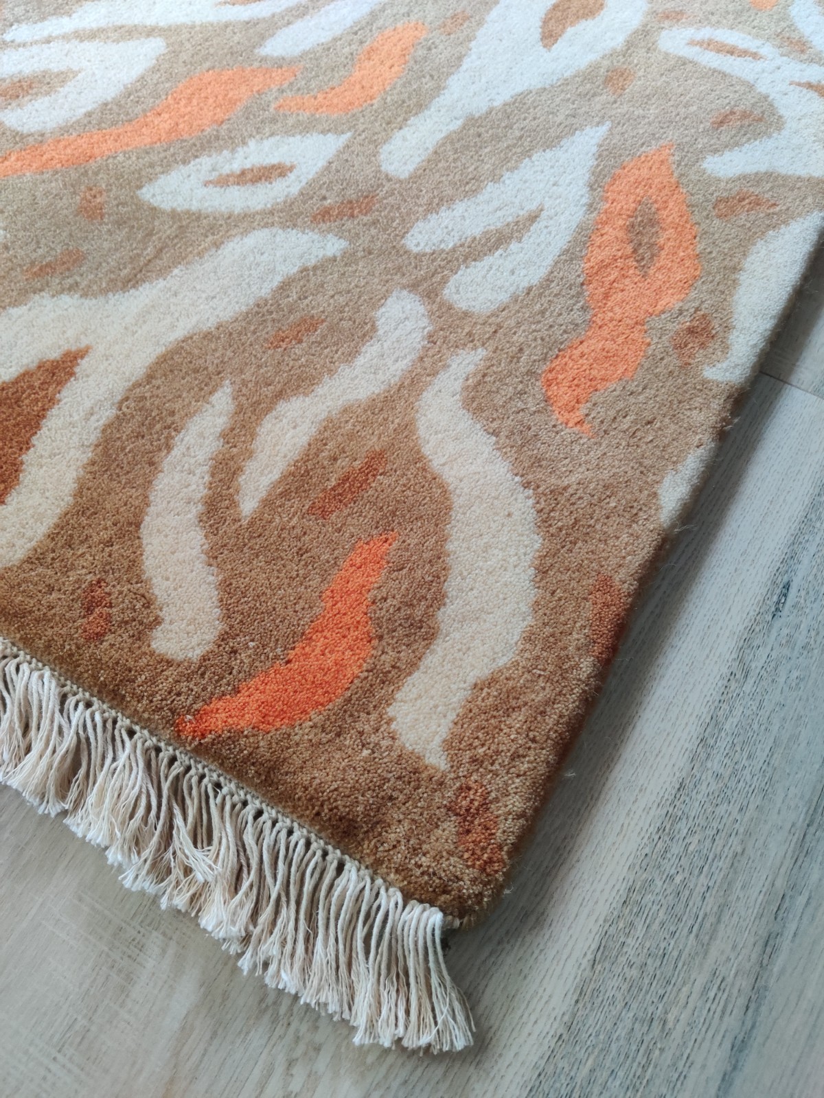 2 x 3 Brown Hand Knotted Rug for Kids Teens 100% Wool Animal Print 60×90 cm