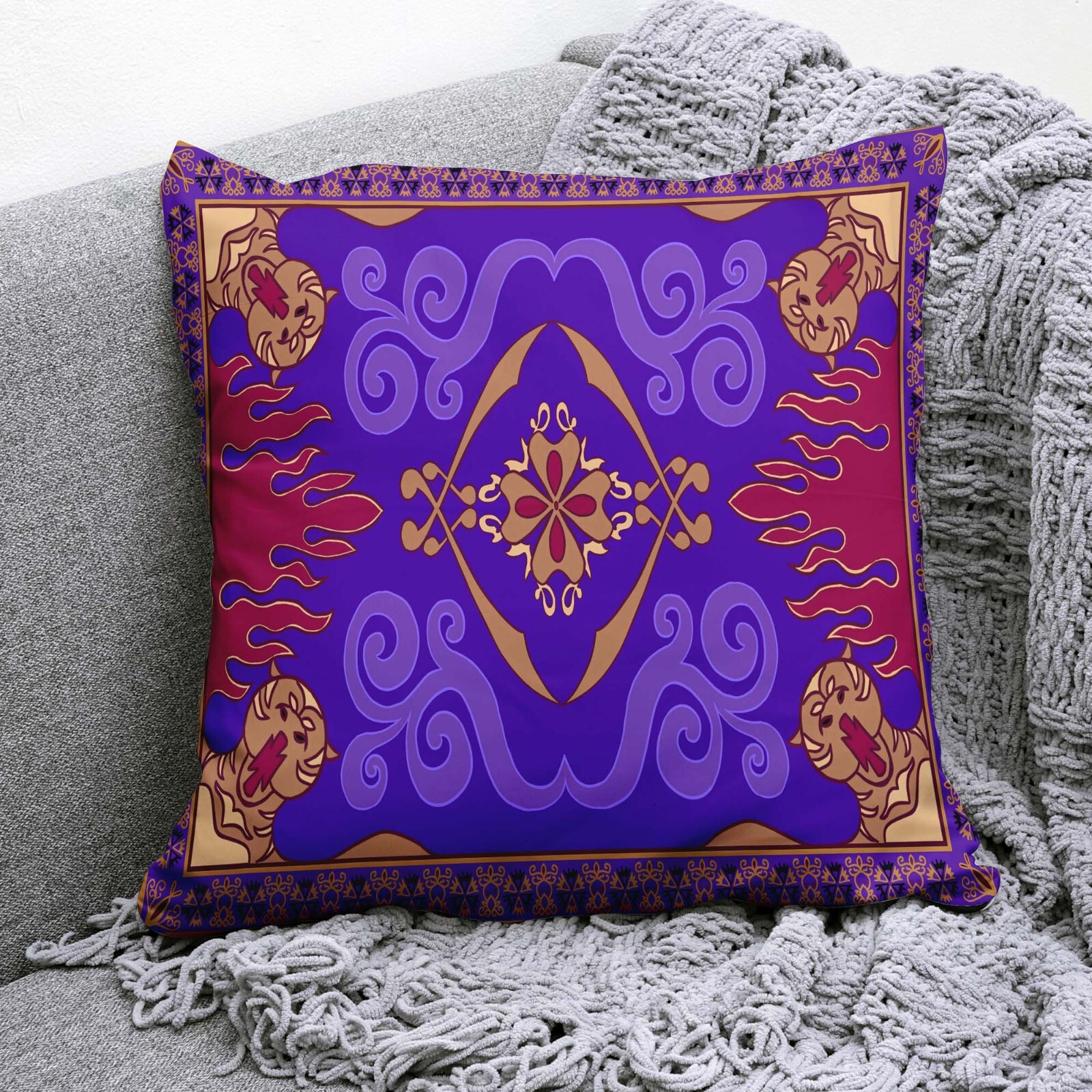 Aladdin Pillow Cover, Magic lamp art, Flying Pillow, Arabian nights, Genie decor